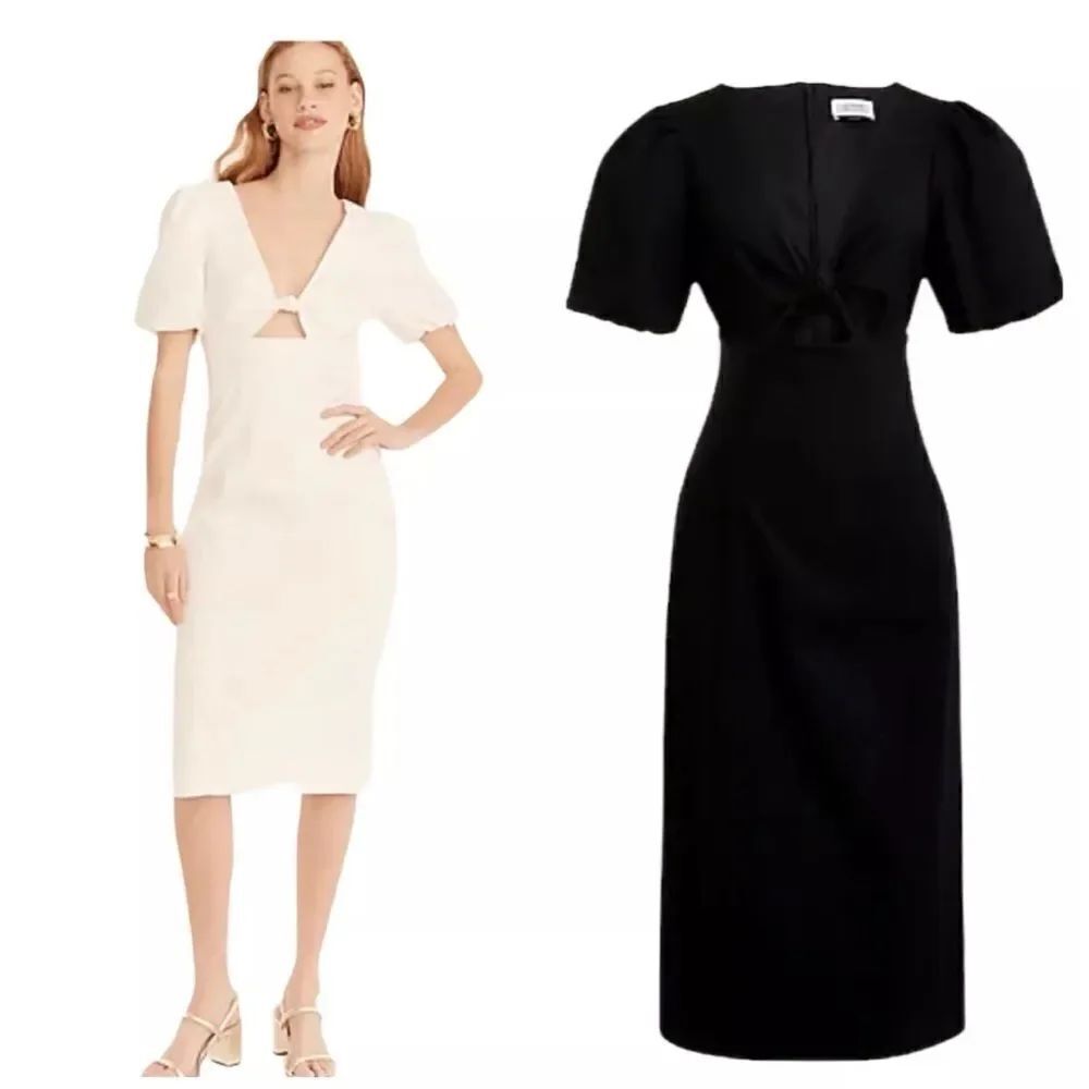 New J. Crew Collection Cutout puff-sleeve Cotton dress in Black Size 16